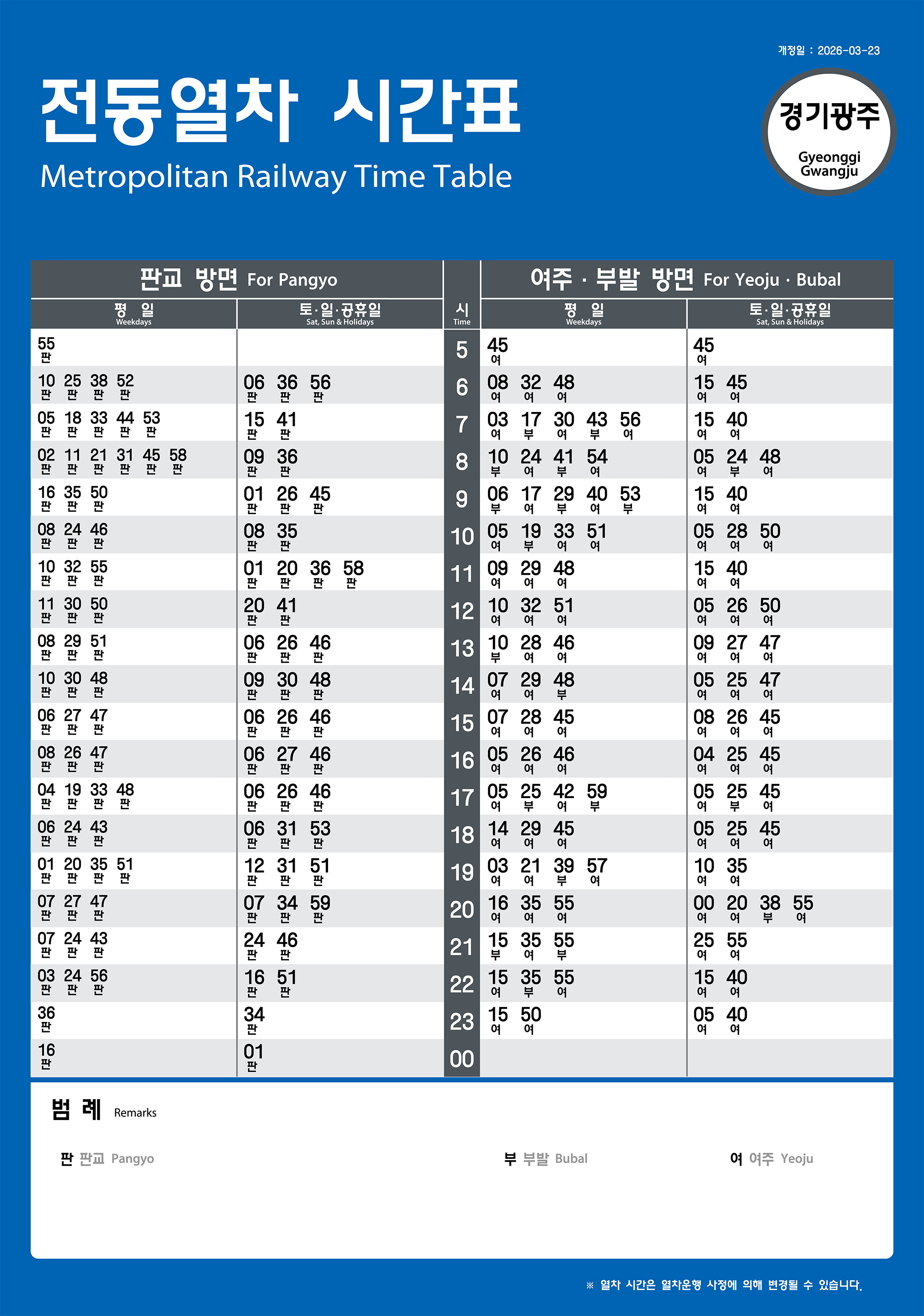 경기광주역의 전동열차 시간표를 안내하는 이미지입니다.