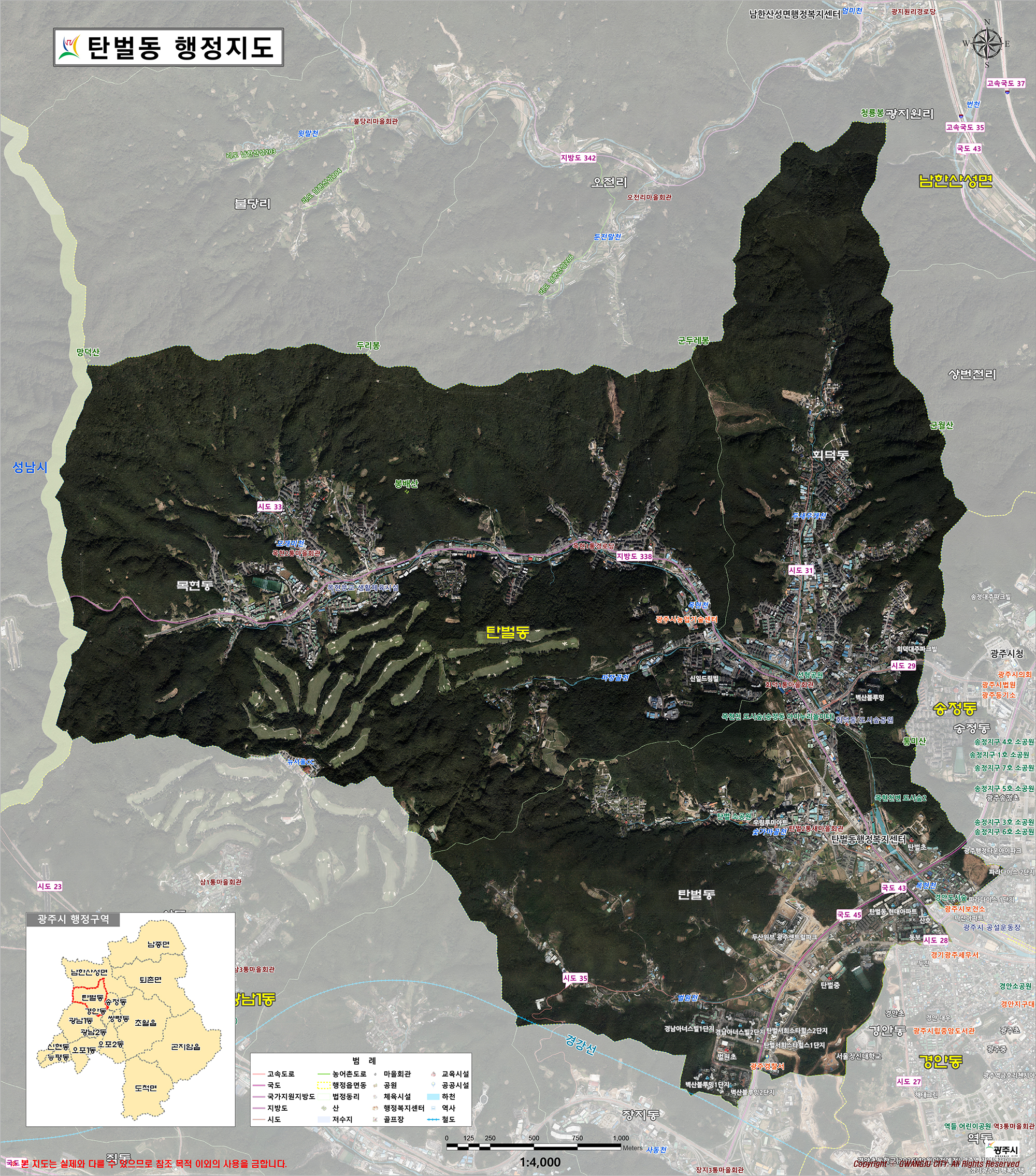 탄벌동 행정지도 안내도입니다. 